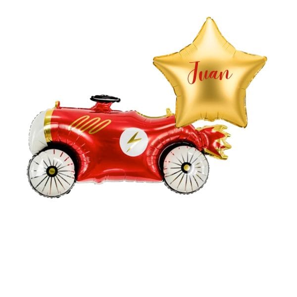 Bouquet coche vintage y estrella personalizada con helio